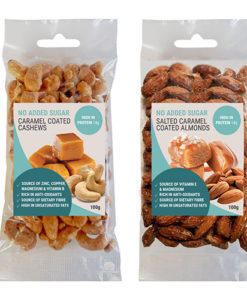 Cashew caramel and almonds salted caramel coated sugar