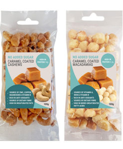 Cashew caramel and macadamias caramel coated sugar free