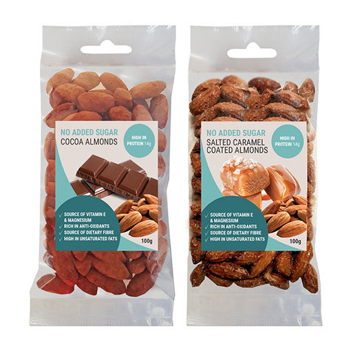almonds cocoa and salted caramel coated sugar free