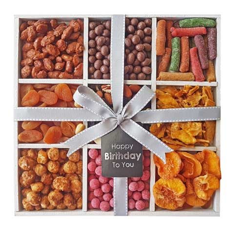 Happy Birthday dried fruit and nuts gift platter
