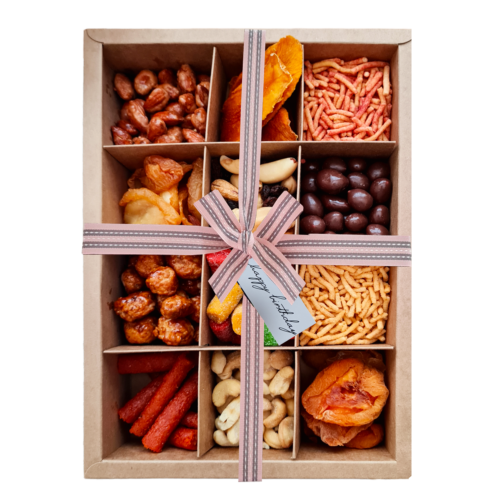 Happy Birthday Dried fruit and Nuts snack box Pink