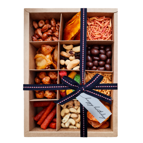 Happy Birthday Dried fruit and Nuts snack box Blue